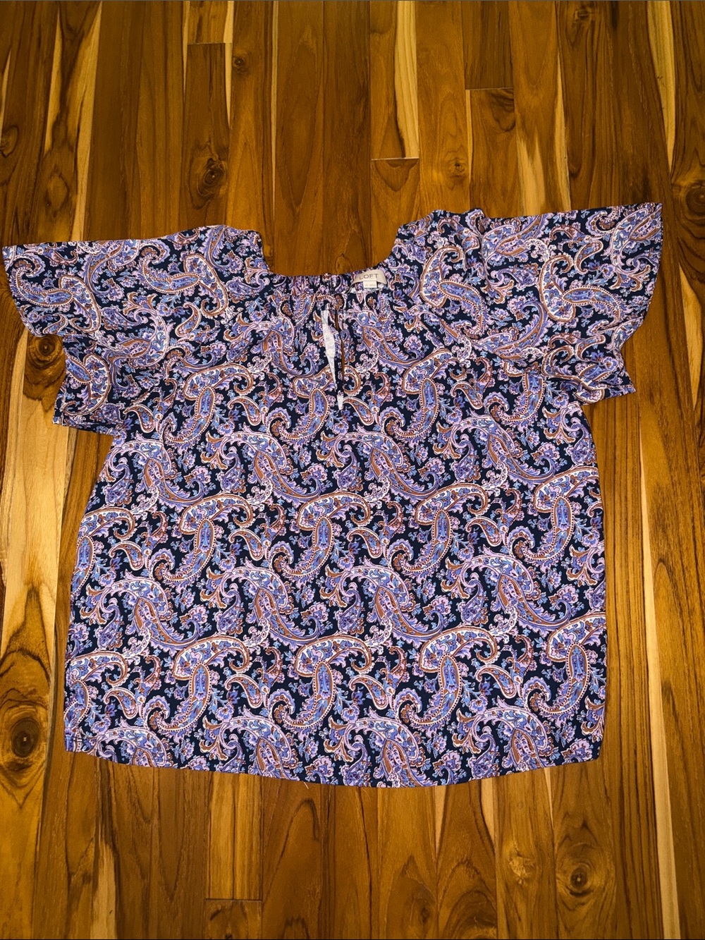 LOFT Navy and Pink Paisley Off-Shoulder Blouse